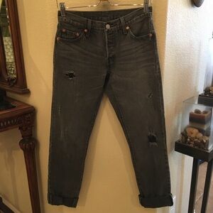 LEVI’S Dark Gray 501 Button Fly Distressed Jeans Size 25